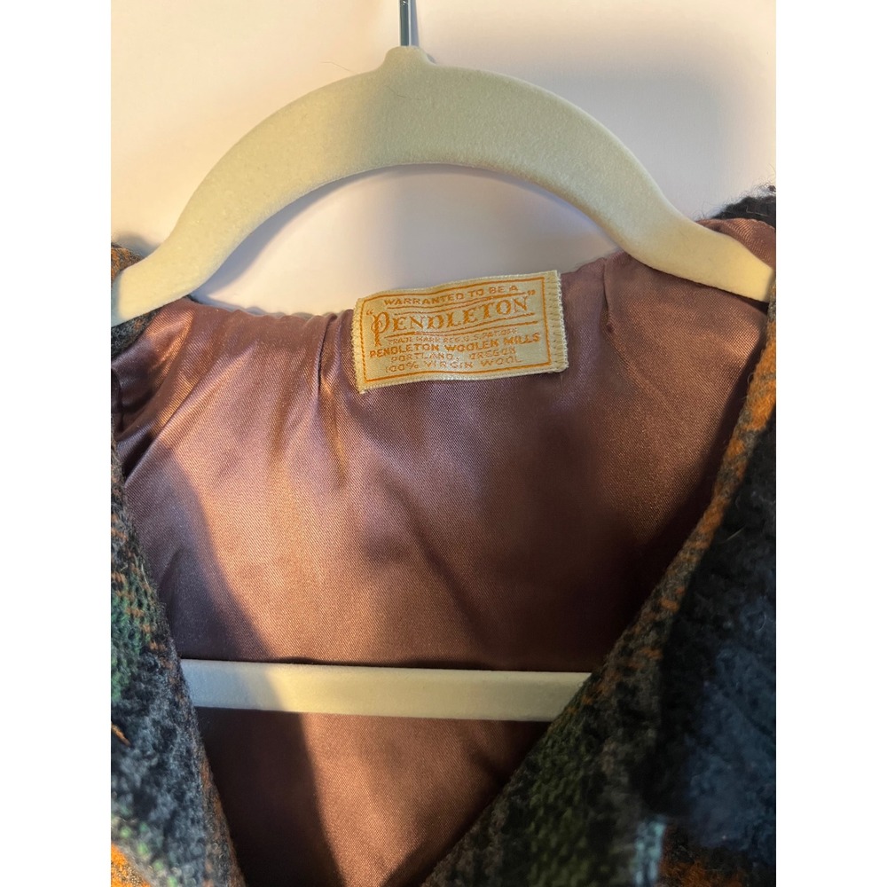 Vintage Pendleton Wool Plaid Jacket Orange Green Knit Preppy Quiet Luxury Large - Picture 3 of 5